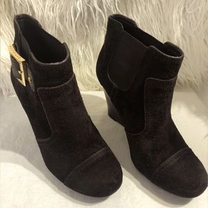 Tory Burch Brown Suede Wedge Booties